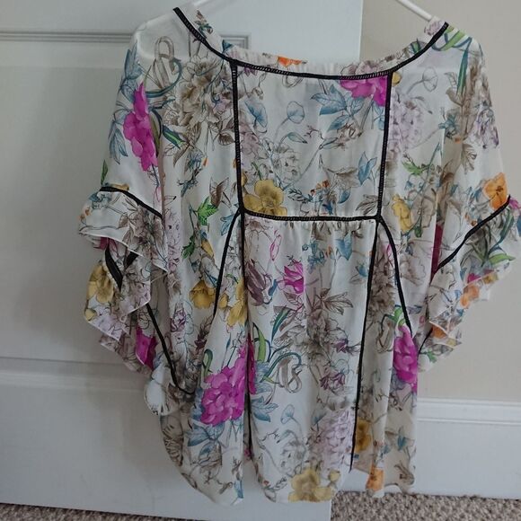 H&M MULTI FLORAL PONCHO RUFFLED TOP - Picture 5 of 8